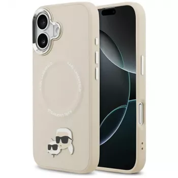Karl Lagerfeld Karl & Choupette Pins MagSafe vāciņš iPhone 17, bēšā krāsā
