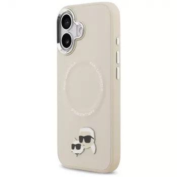 Karl Lagerfeld Karl & Choupette Pins MagSafe vāciņš iPhone 17, bēšā krāsā