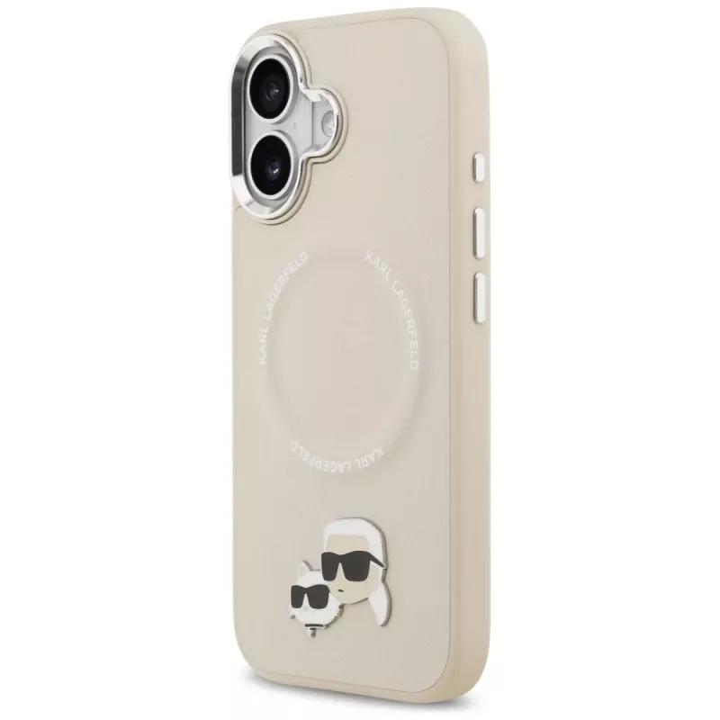 Karl Lagerfeld Karl & Choupette Pins MagSafe vāciņš iPhone 17, bēšā krāsā