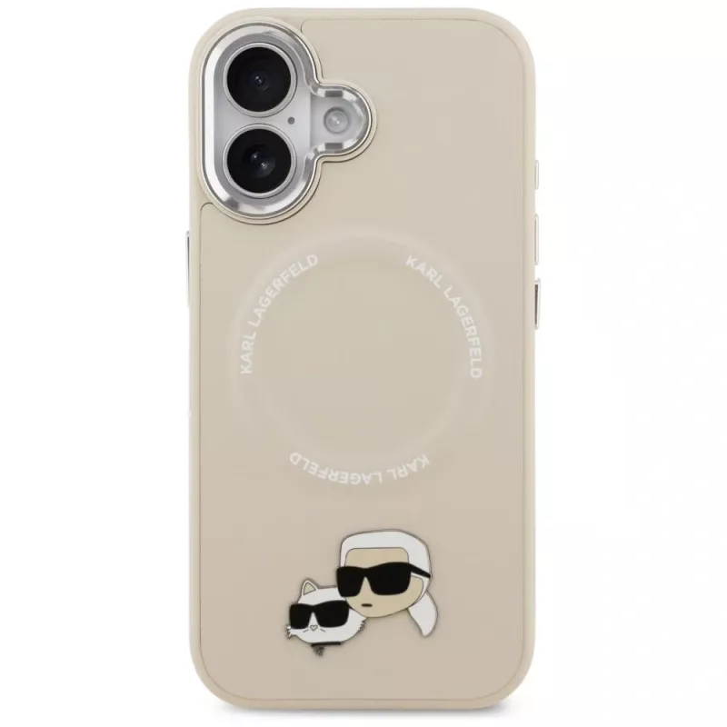 Karl Lagerfeld Karl & Choupette Pins MagSafe vāciņš iPhone 17, bēšā krāsā