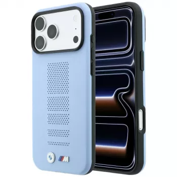 BMW M Blue Perfo Metal Logo MagSafe maciņš iPhone 18 Pro / 17 Pro, zils