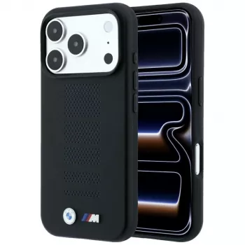 BMW M Blue Perfo Metal Logo MagSafe maciņš iPhone 18 Pro Max / 17 Pro Max, melns