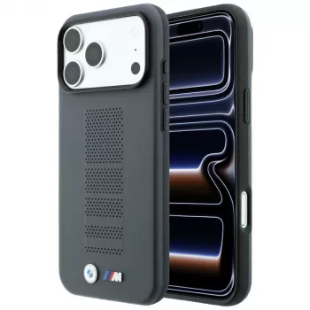 BMW M Blue Perfo Metal Logo MagSafe maciņš iPhone 18 Pro Max / 17 Pro Max, pelēks