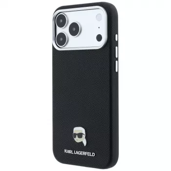 Karl Lagerfeld Grained Karl Head Metal MagSafe vāciņš iPhone 18 Pro Max / 17 Pro Max, melns