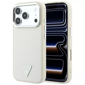 Guess Grained Triangle Logo MagSafe vāciņš iPhone 18 Pro Max / 17 Pro Max, bēšā