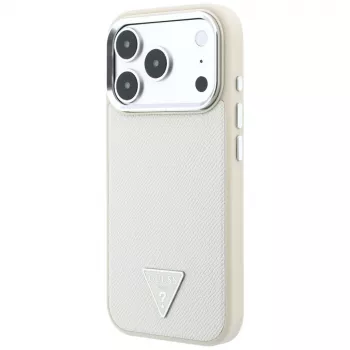 Guess Grained Triangle Logo MagSafe vāciņš iPhone 18 Pro Max / 17 Pro Max, bēšā