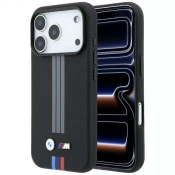 BMW M Quadrille Kevlar Anthracite & Tricolor Print Lines MagSafe vāciņš iPhone 18 Pro Max / 17 Pro Max, melns
