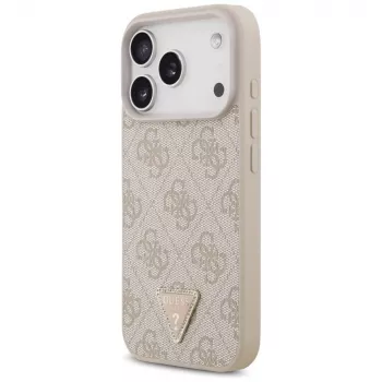 Guess Leather 4G Triangle Strass MagSafe vāciņš iPhone 18 Pro / 17 Pro, rozā