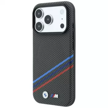 BMW M Quadrille Kevlar Print Tricolor Lines & Metal Logo MagSafe vāciņš iPhone 18 Pro / 17 Pro, antracīta