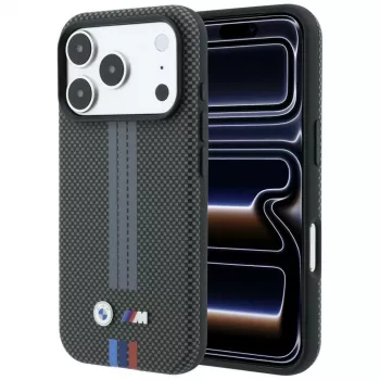 BMW M Quadrille Kevlar Tricolor Print Lines MagSafe maciņš iPhone 18 Pro / 17 Pro, antracīta krāsā