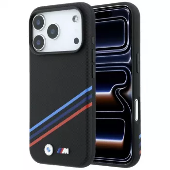 BMW M Quadrille Kevlar Print Tricolor Lines & Metal Logo MagSafe maciņš iPhone 18 Pro Max / 17 Pro Max, melns