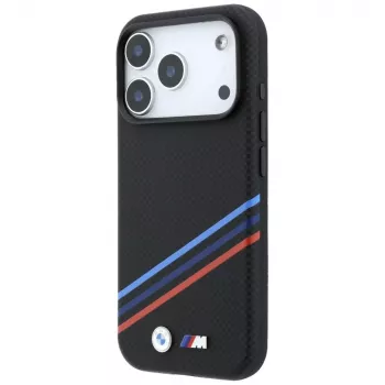 BMW M Quadrille Kevlar Print Tricolor Lines & Metal Logo MagSafe maciņš iPhone 18 Pro / 17 Pro, melns