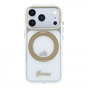 Guess HC MagSafe IML Ring Stand 360 Script Metal Logo vāciņš Apple iPhone 18 Pro, caurspīdīgs