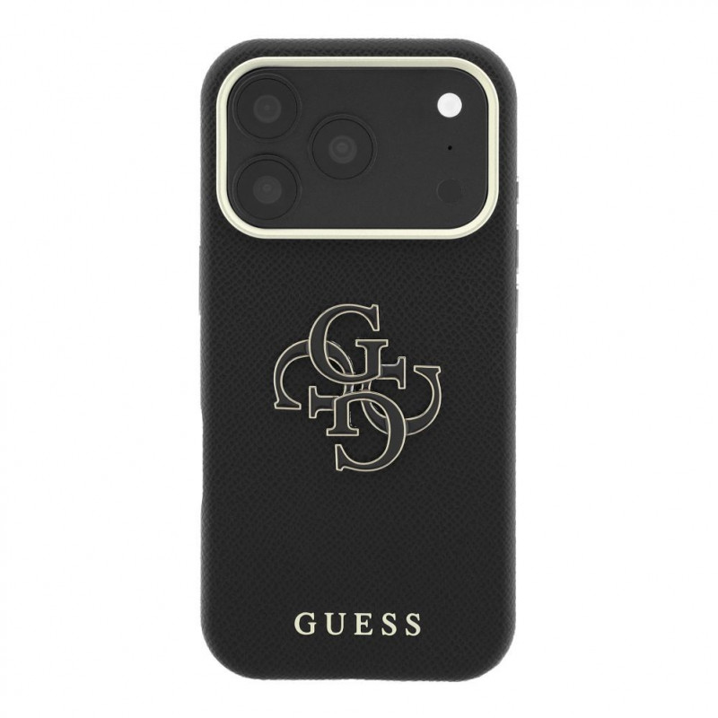 Guess SW graudainas PU un liela sveķu logotipa futrālis Apple iPhone 18 Pro, melns