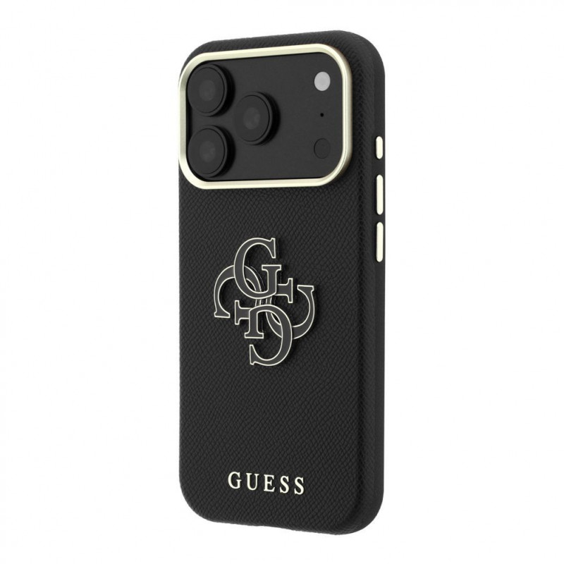 Guess SW graudainas PU un liela sveķu logotipa futrālis Apple iPhone 18 Pro, melns