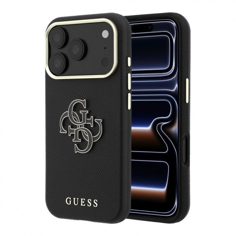 Guess SW graudainas PU un liela sveķu logotipa futrālis Apple iPhone 18 Pro, melns