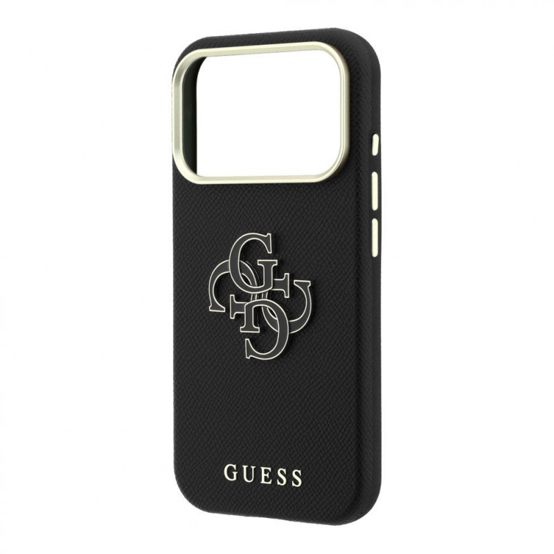 Guess SW graudainas PU un liela sveķu logotipa futrālis Apple iPhone 18 Pro, melns