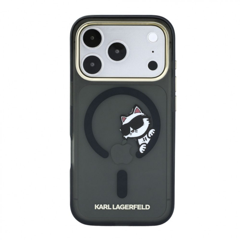 Karl Lagerfeld HC MagSafe IML Peekaboo Print & Metal Frame vāciņš Apple iPhone 18 Pro, melns