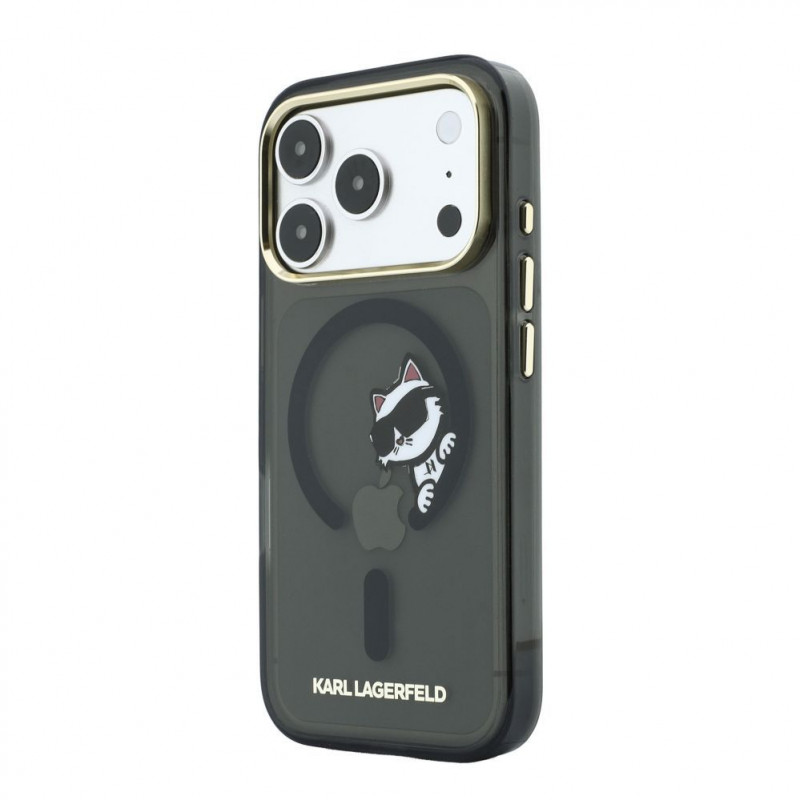 Karl Lagerfeld HC MagSafe IML Peekaboo Print & Metal Frame vāciņš Apple iPhone 18 Pro, melns
