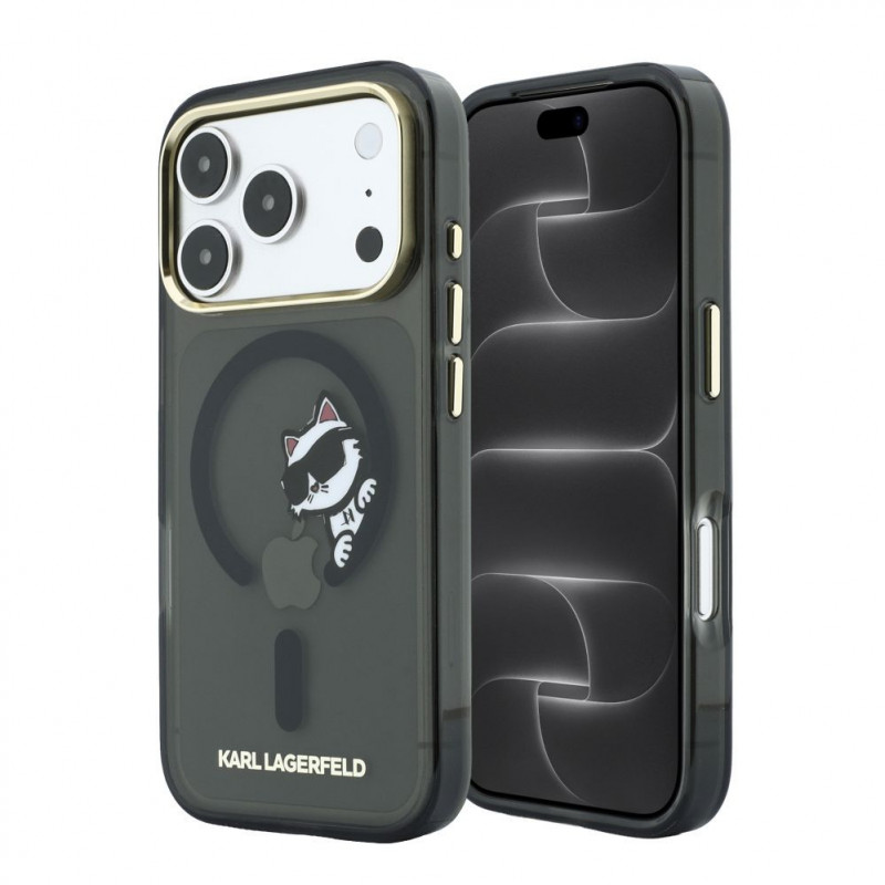 Karl Lagerfeld HC MagSafe IML Peekaboo Print & Metal Frame vāciņš Apple iPhone 18 Pro, melns