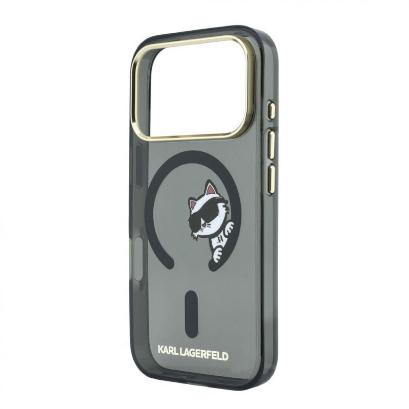 Karl Lagerfeld HC MagSafe IML Peekaboo Print & Metal Frame vāciņš Apple iPhone 18 Pro, melns