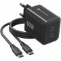 Forcell F-Energy GaN III VT-60 60W PD QC 4.0+ 2x USB-C melns sienas lādētājs + USB-C kabelis