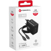 Forcell F-Energy GaN III VT-60 60W PD QC 4.0+ 2x USB-C melns sienas lādētājs + USB-C kabelis