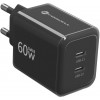 Forcell F-Energy GaN III VT-60 60W PD QC 4.0+ 2x USB-C melns sienas lādētājs + USB-C kabelis
