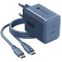Forcell F-Energy GaN III VT-60 60W PD QC 4.0+ 2x USB-C sienas lādētājs tumši zilā krāsā + USB-C kabelis