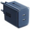 Forcell F-Energy GaN III VT-60 60W PD QC 4.0+ 2x USB-C sienas lādētājs tumši zilā krāsā + USB-C kabelis