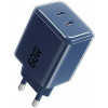 Forcell F-Energy GaN III VT-60 60W PD QC 4.0+ 2x USB-C sienas lādētājs tumši zilā krāsā + USB-C kabelis