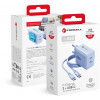 Forcell F-Energy GaN III VT-60 60W PD QC 4.0+ 2x USB-C sienas lādētājs, zils + USB-C kabelis