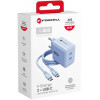 Forcell F-Energy GaN III VT-60 60W PD QC 4.0+ 2x USB-C sienas lādētājs, zils + USB-C kabelis