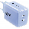 Forcell F-Energy GaN III VT-60 60W PD QC 4.0+ 2x USB-C sienas lādētājs, zils + USB-C kabelis