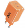 Forcell F-Energy GaN III VT-60 60W PD QC 4.0+ 2x USB-C sienas lādētājs oranžs + USB-C kabelis