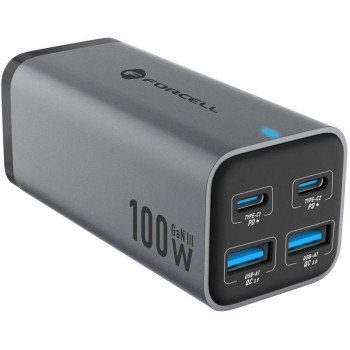 Forcell F-Energy GaN III VT-49 galda lādētājs, 2x USB-C + 2x USB-A, PD, QC 4.0, 100 W, pelēks