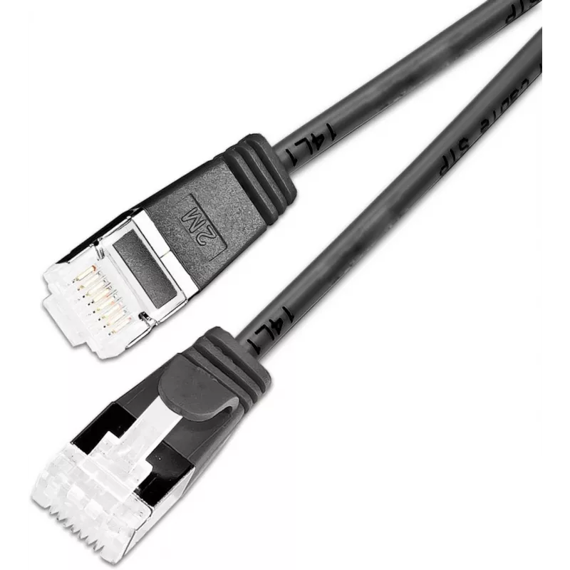 Wirewin SLIM Cat6a 10 Gigabit U/FTP vieglais savienojuma kabelis, apaļš, Ø 3,8 mm, 0,15 m, melns