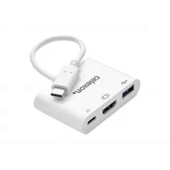 celexon USB-C daudzportu adapteris uz HDMI un USB-A, M/F, balts
