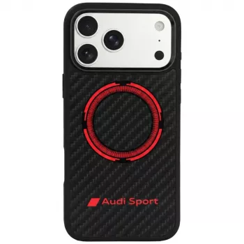 Audi RSQ Carbon Fiber Sport Red Circle MagSafe maciņš iPhone 18 Pro Max / 17 Pro Max, melns