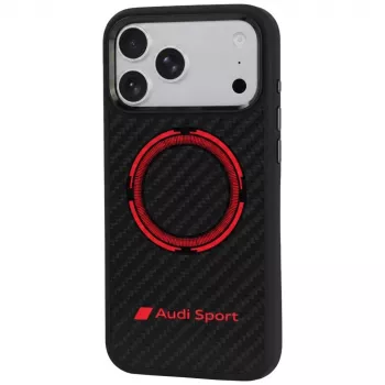 Audi RSQ Carbon Fiber Sport Red Circle MagSafe maciņš iPhone 18 Pro Max / 17 Pro Max, melns