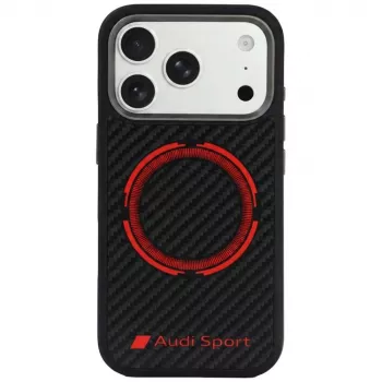 Audi RSQ Carbon Fiber Sport Red Circle MagSafe maciņš iPhone 18 Pro / 17 Pro, melns