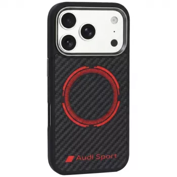 Audi RSQ Carbon Fiber Sport Red Circle MagSafe maciņš iPhone 18 Pro / 17 Pro, melns