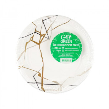 Gogreen videi draudzīgi papīra šķīvji Marble Go Green Ø18cm, 10 gab.