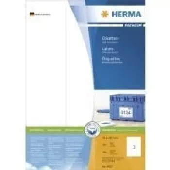 HERMA Premium pastāvīgas uzlīmes, baltas, 70 x 297 mm, 300 uzlīmes (100 loksnes x 3) (4657)