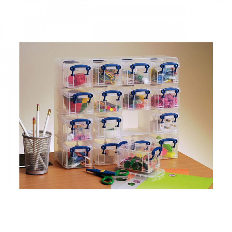 Really Useful Box glabāšanas kaste ar 16x 0,3 l kastītēm, 37,5 x 12,5 x 31,0 cm, caurspīdīga