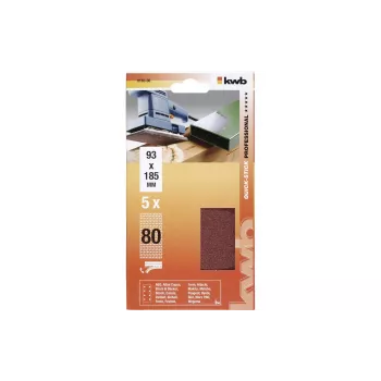 kwb 818308 slīppapīrs, graudainība 80, 185 mm x 93 mm, 5 gab.