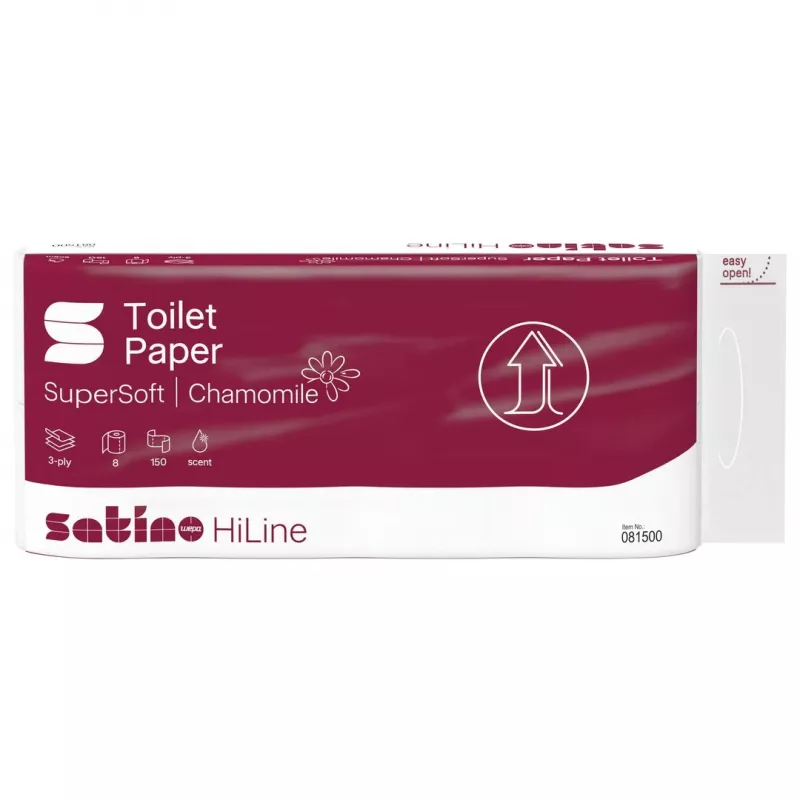 Satino tualetes papīrs HiLine SuperSoft Chamomile, 3 kārtu, 8 ruļļi