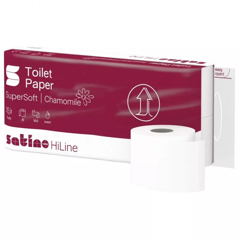 Satino tualetes papīrs HiLine SuperSoft Chamomile, 3 kārtu, 8 ruļļi