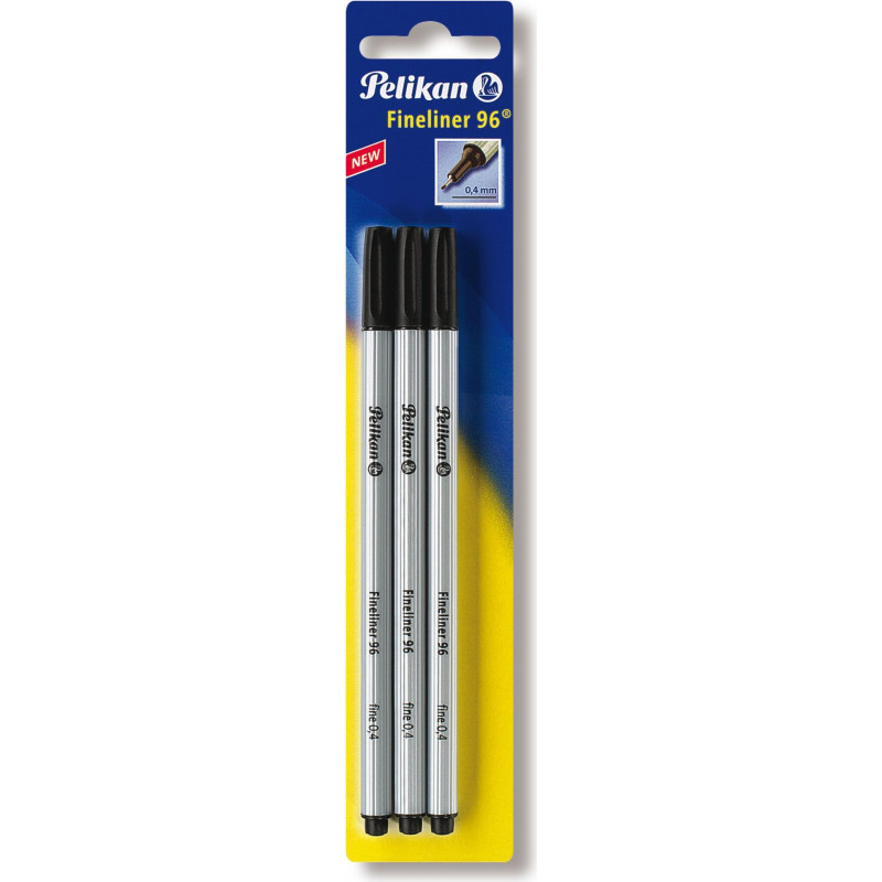 Pelikan Fineliner 96, melns, ar metāla uzgali, dokumentiem piemērota, gaismas izturīga tinte
