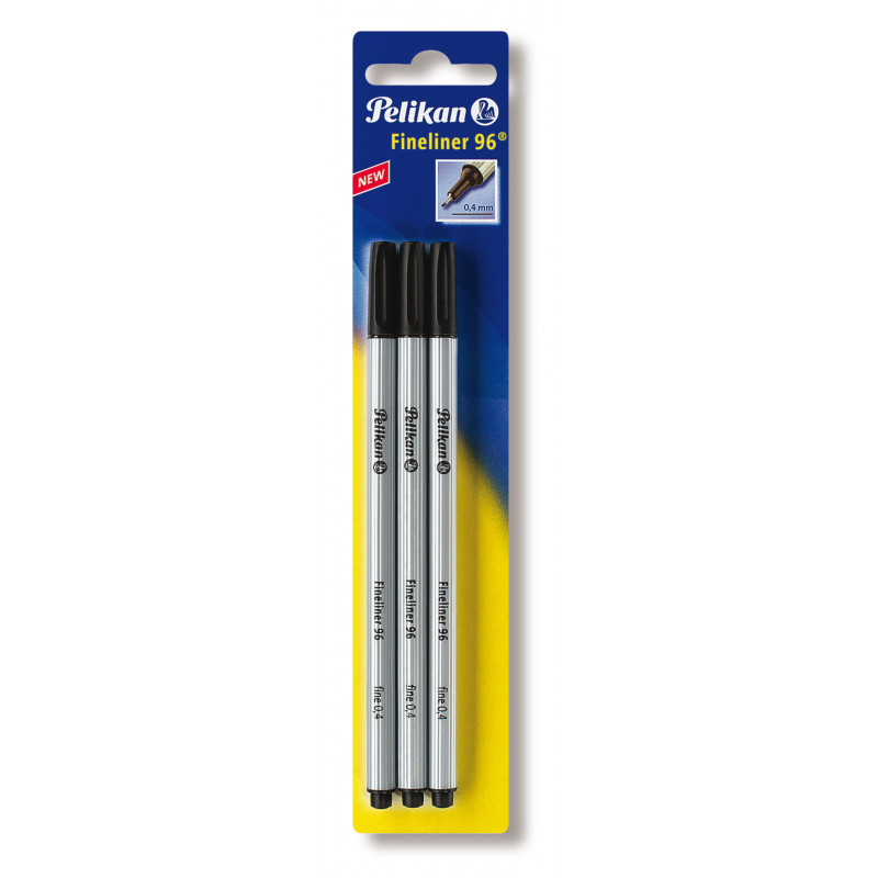Pelikan Fineliner 96, melns, ar metāla uzgali, dokumentiem piemērota, gaismas izturīga tinte